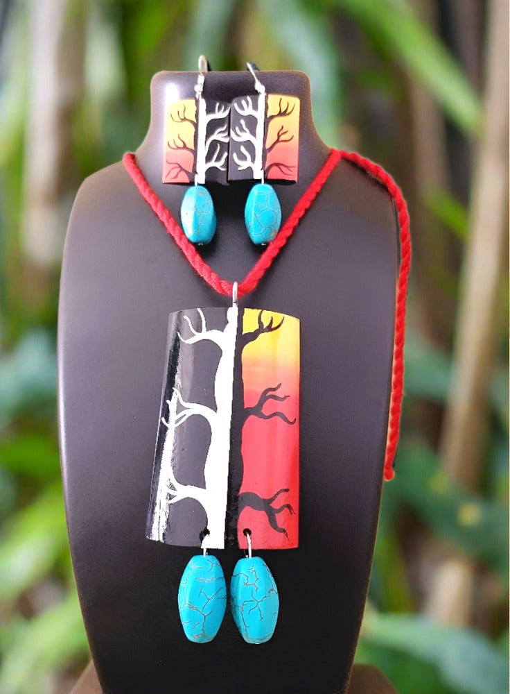 925 Sterling Silver Jewellery Silver Jewellery Warli  Handpainted  Silver Fusion Necklace Set