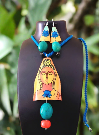 925 Sterling Silver Jewellery Silver Jewellery Buddha Handpainted Silver Fusion Necklace Set