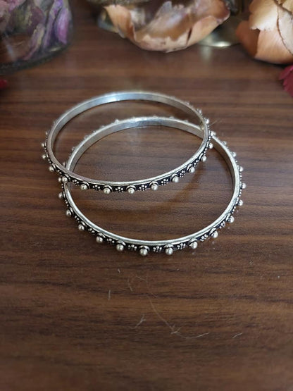 Sterling Silver Jewellery..Sterling Silver Bangles Silver Bangles Silver Flower Round Bangle Set of 2...Kangan