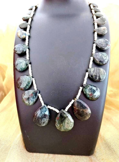 Semiprecious Beads Necklace Labradorite and Pearl Necklace