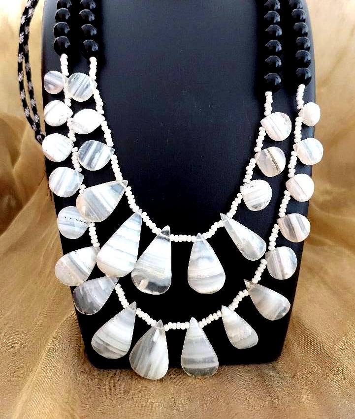semiprecious Beads Necklace Natural Moonstone Top Drilled 2 Layered Necklace