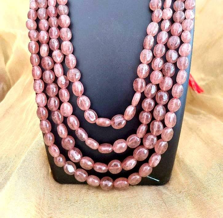Semiprecious bead necklace Natural Quartz Mouve 4 Layer Necklace