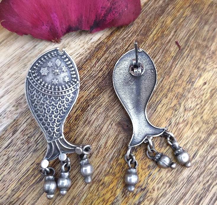 Sterling Silver Jewellery Silver Jewellery Fish Gungroo Earrings..Trendy