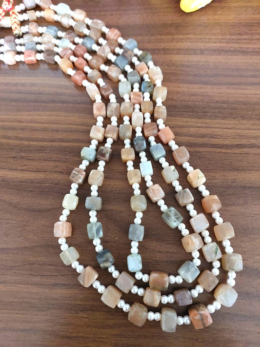 Semiprecious Natrual Moonstone 3 layered Necklace