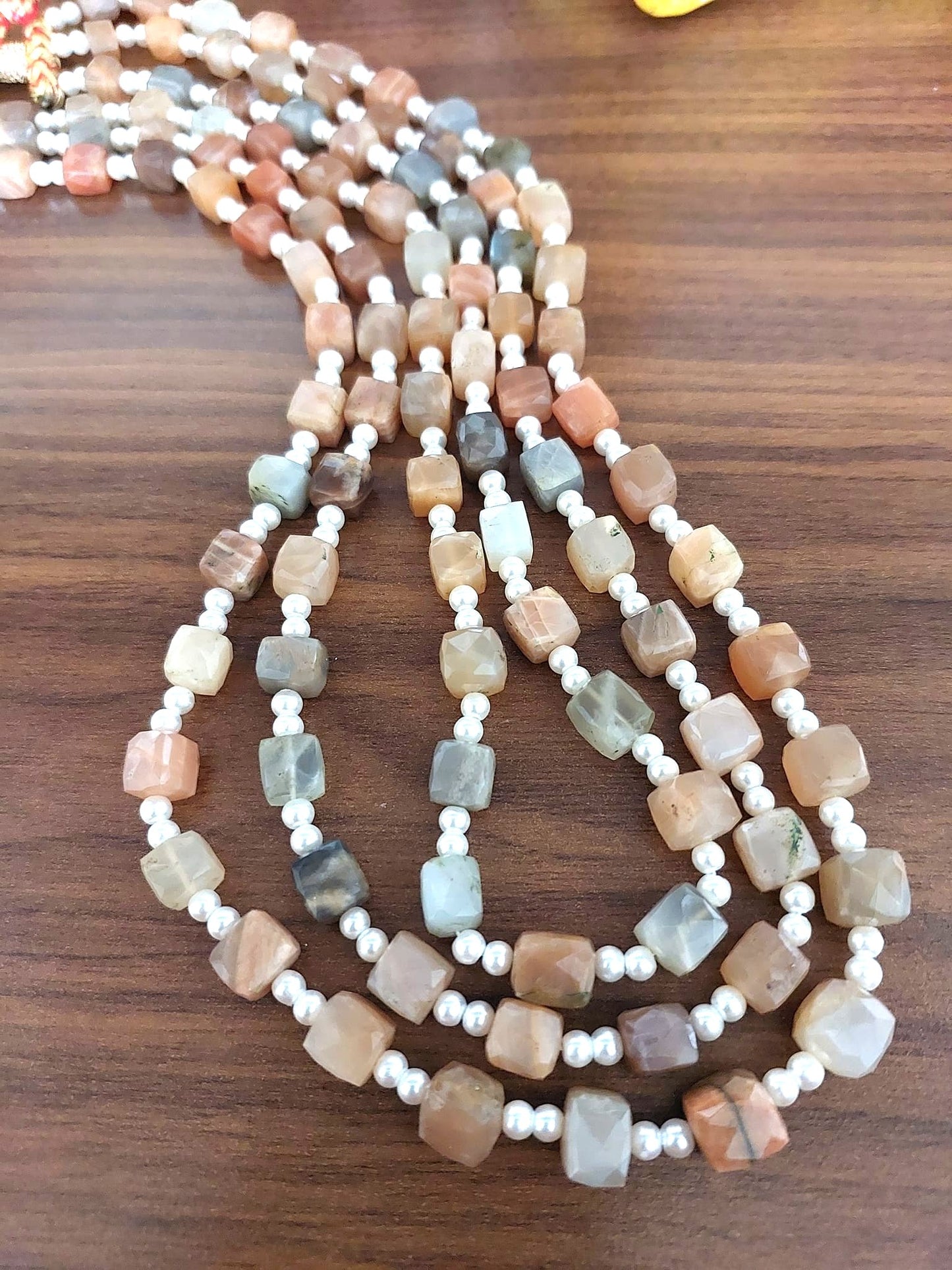 Semiprecious Natrual Moonstone 3 layered Necklace