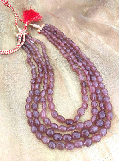 Semiprecious bead necklace Natural Quartz Mouve 4 Layer Necklace