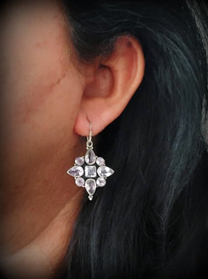 Sterling Silver Jewellery..Sterling Silver Earrings Silver Dailwear Earrings Silver Amethist Flower Dangler..Trendy