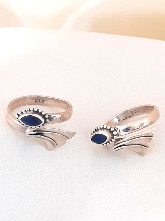 Sterling Silver Jewellery..Sterling Silver Toe Rings Silver Neelam Embeded Toe Ring..Bichue