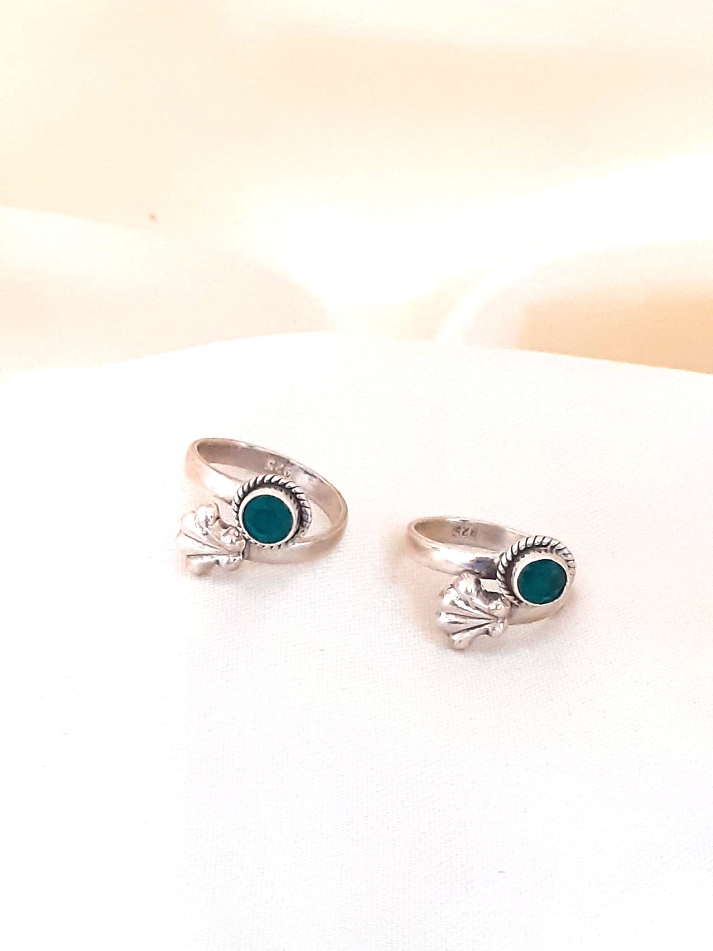 Sterling Silver Jewellery...Sterling Silver Toe Rings Silver Emerald Flower Toe Ring Adjustable...Bichue