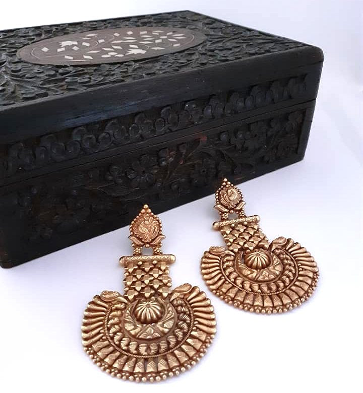 Riwaz..Traditional Gold Plated Earrings Gold Silver Gold Plated Earrings Traditional Dangler