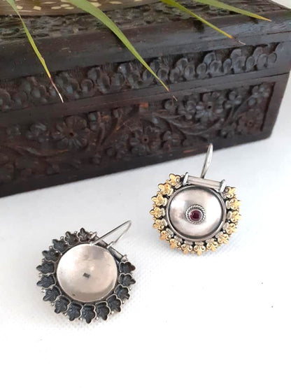 Sterling Silver Jewellery ..925 Sterling Silver Dualtone  Earring Silver Danglers Sterling Silver Dualtone Coin Stud..Tribe