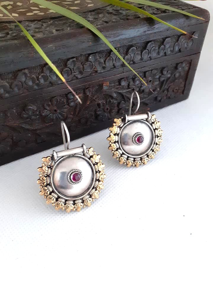 Sterling Silver Jewellery ..925 Sterling Silver Dualtone  Earring Silver Danglers Sterling Silver Dualtone Coin Stud..Tribe