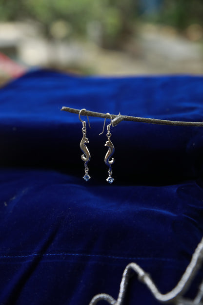 Sterling Silver Jewellery..Sterling Silver Dailywear Danglers Silver Long Flower zircon dangler with hook..Trendy